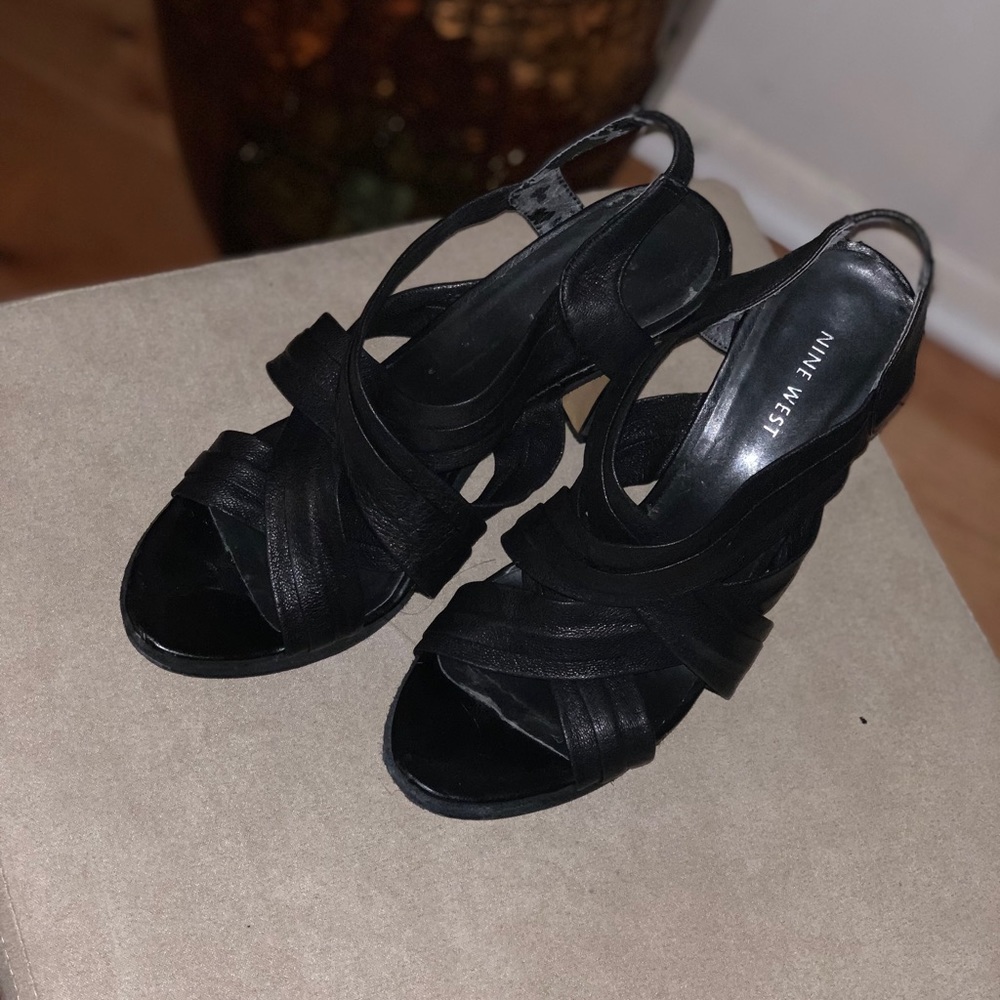 Black Leather Strapped Heels